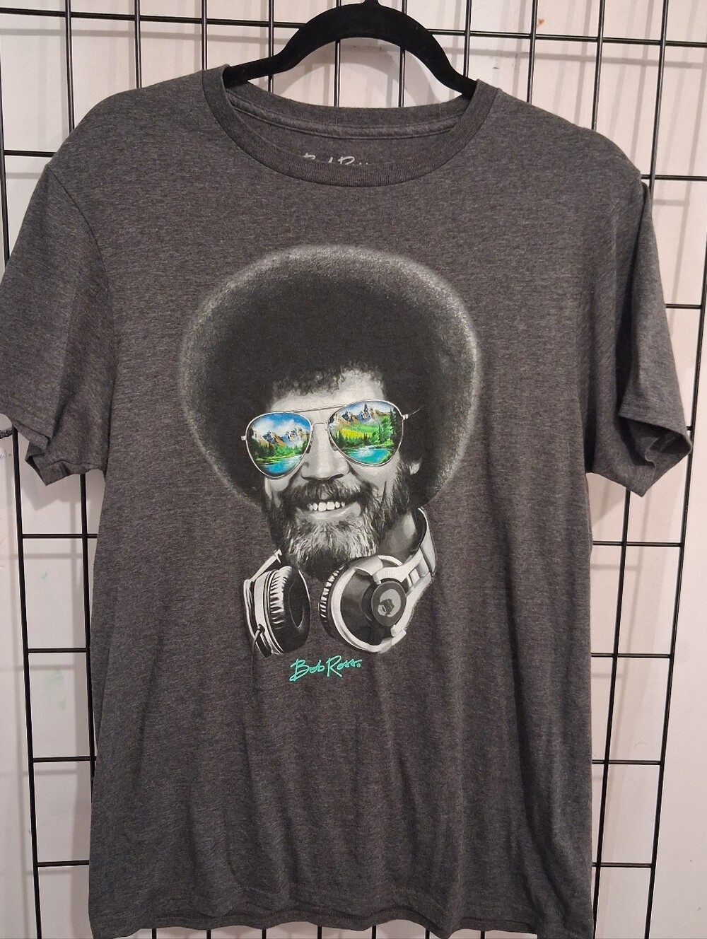 Bob Ross Headphones & Shades Charcoal Short Sleeve Shirt